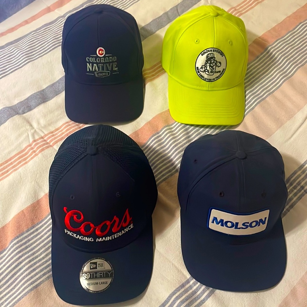Coors Golden CO Employee Exclusive Hats-3 Brand New - 1 Vintage Molson-Lot of 4